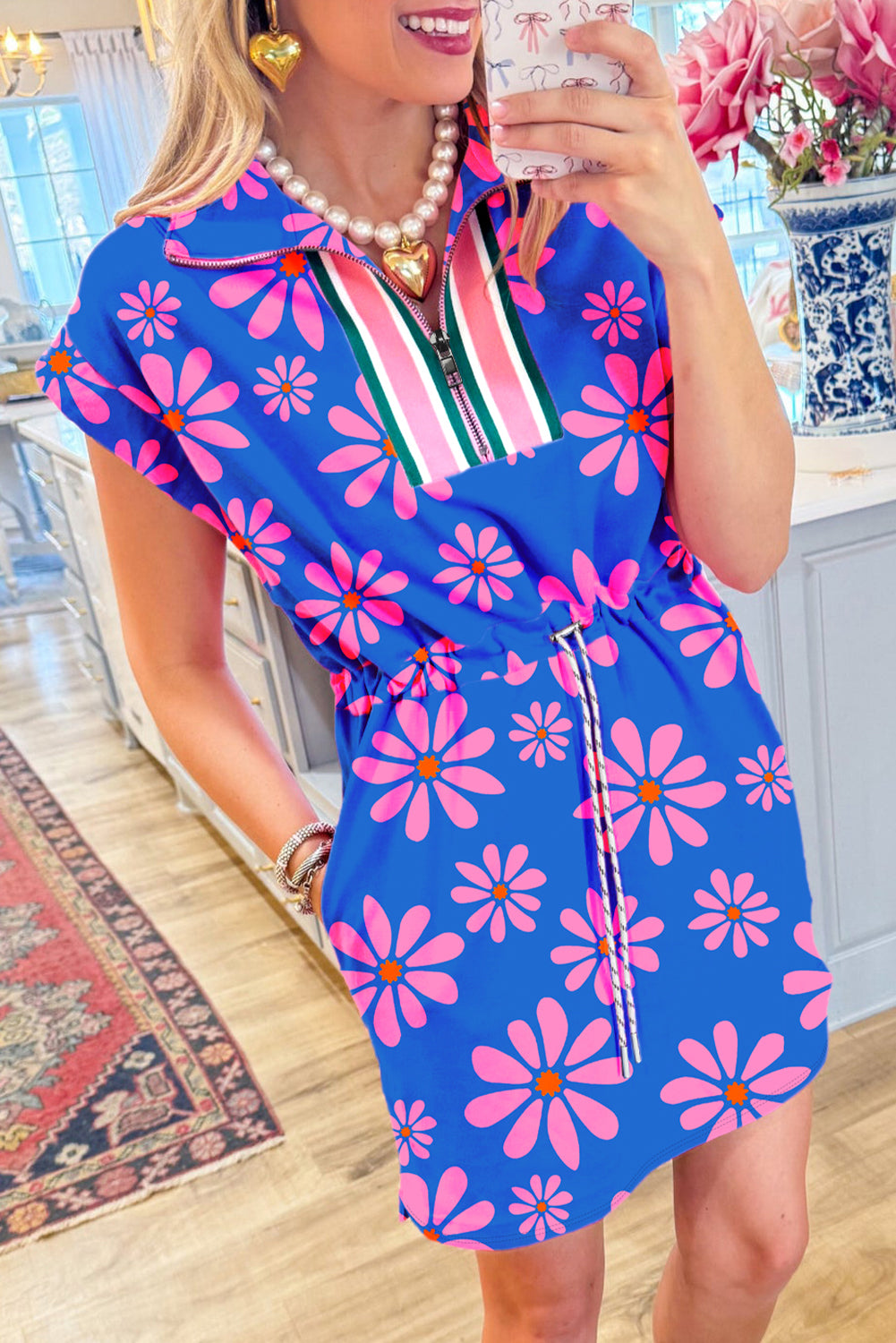 Purple Floral Striped Mini Dress