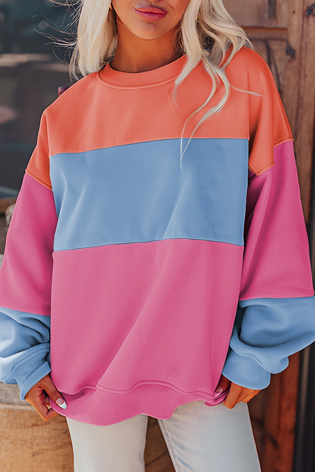 Bright Pink Colorblock Sweatshirt