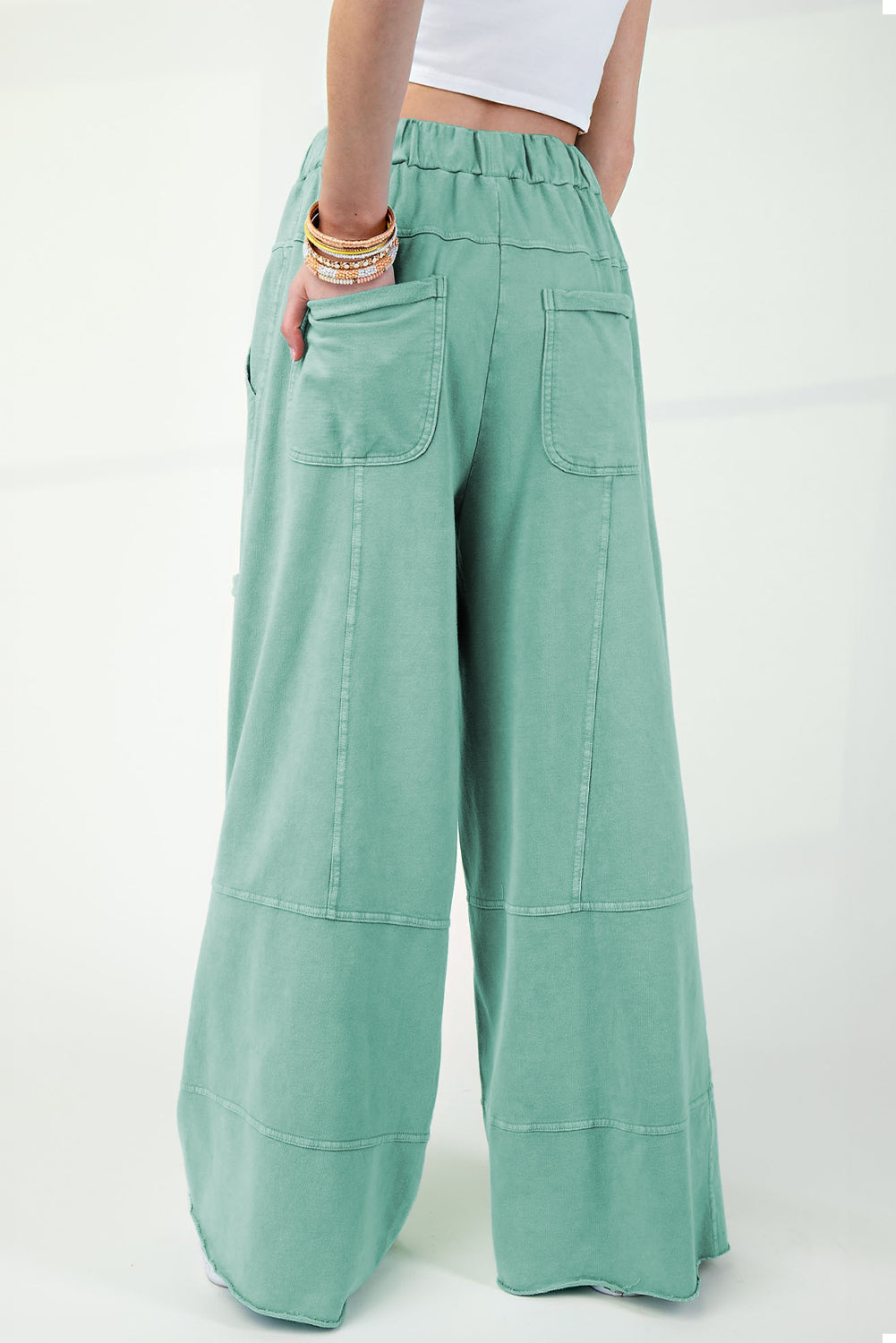 Mint Green High Waist Wide Leg Cargo Pants