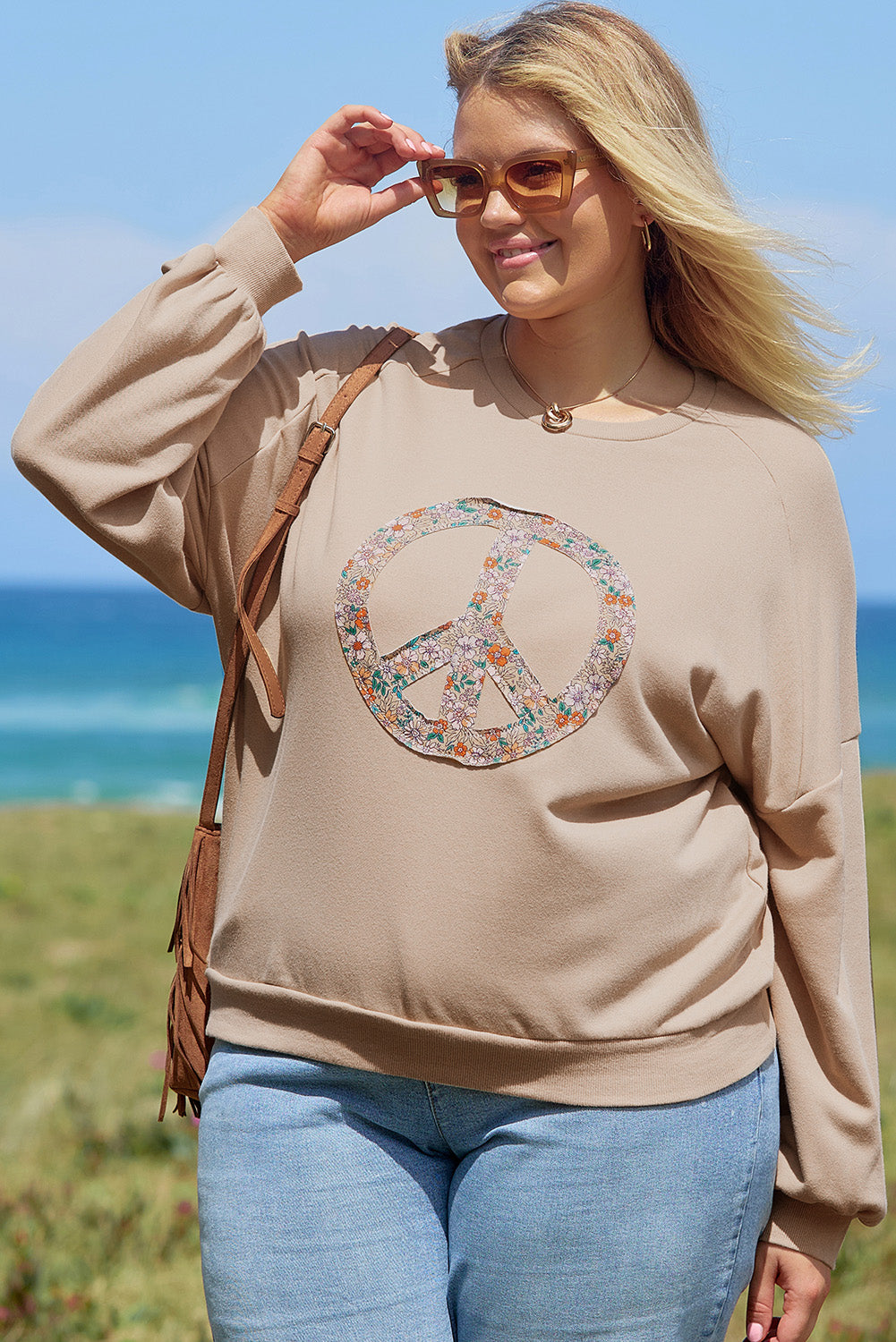 Khaki Floral Peace Sign Sweatshirt