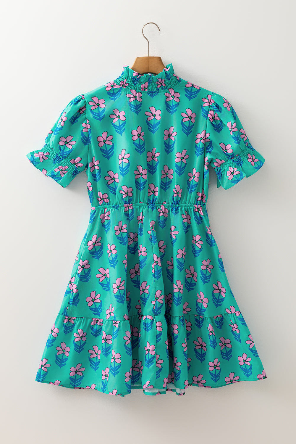 Green Floral Print High Waist Mini Dress