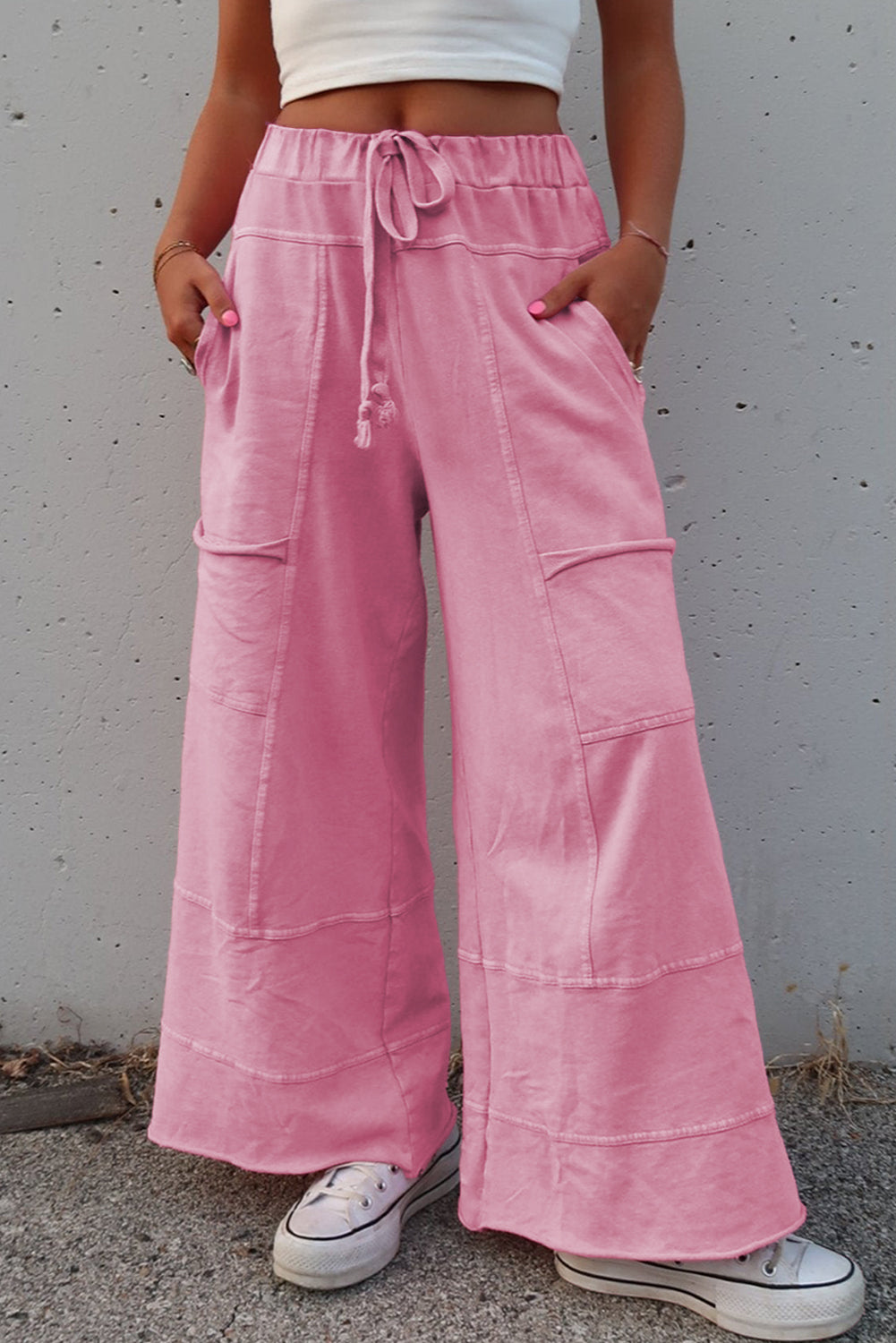 Pink Mineral Wash Wide Leg Cargo Pants
