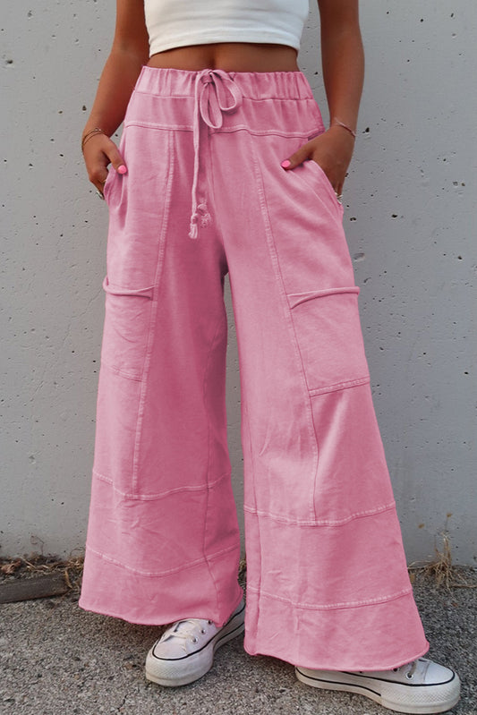 Pink Mineral Wash Wide Leg Cargo Pants