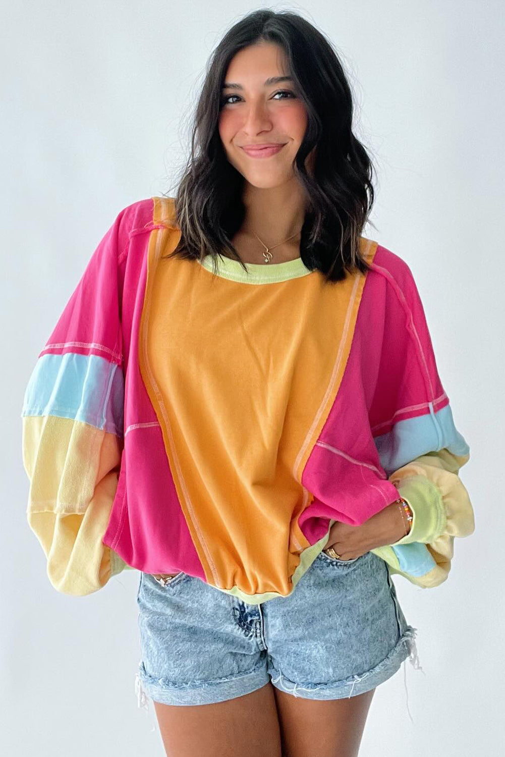 Rose Red Colorblock Sweatshirt