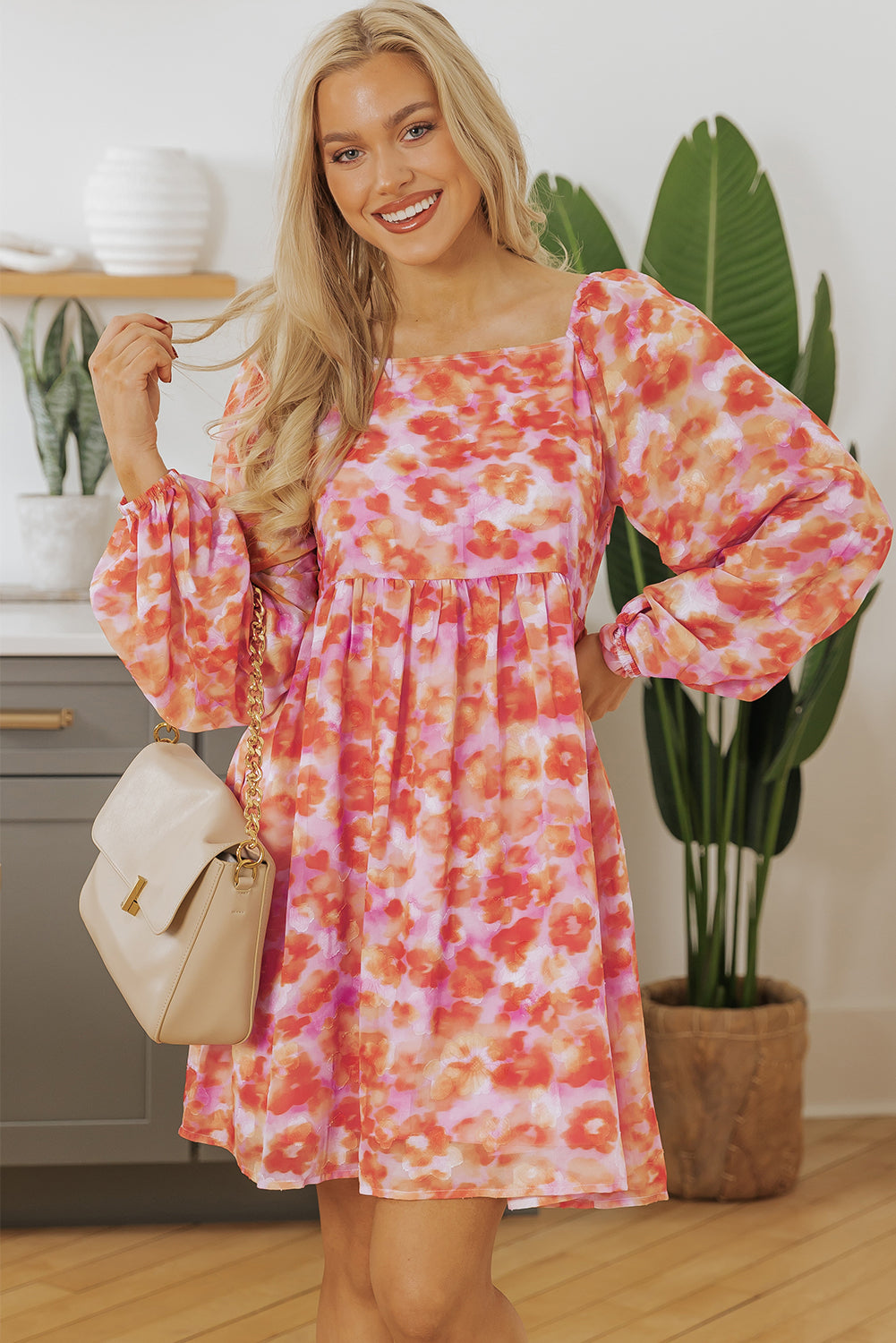 Rose Floral Print Mini Dress
