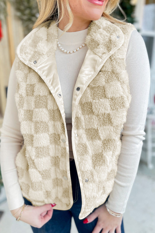 Khaki Sherpa Vest Jacket With Pocket