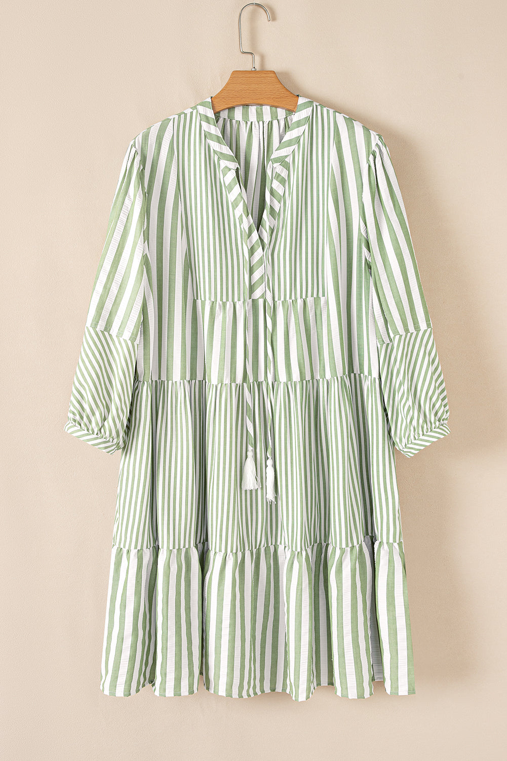 Green Stripe Tasseled Mini Dress
