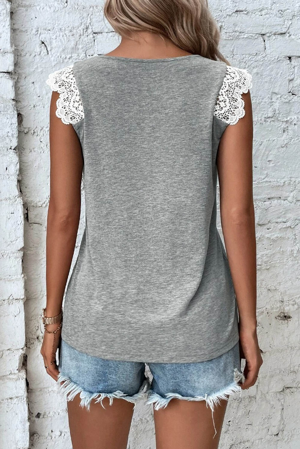 Gray Lace Patchwork Tank Top