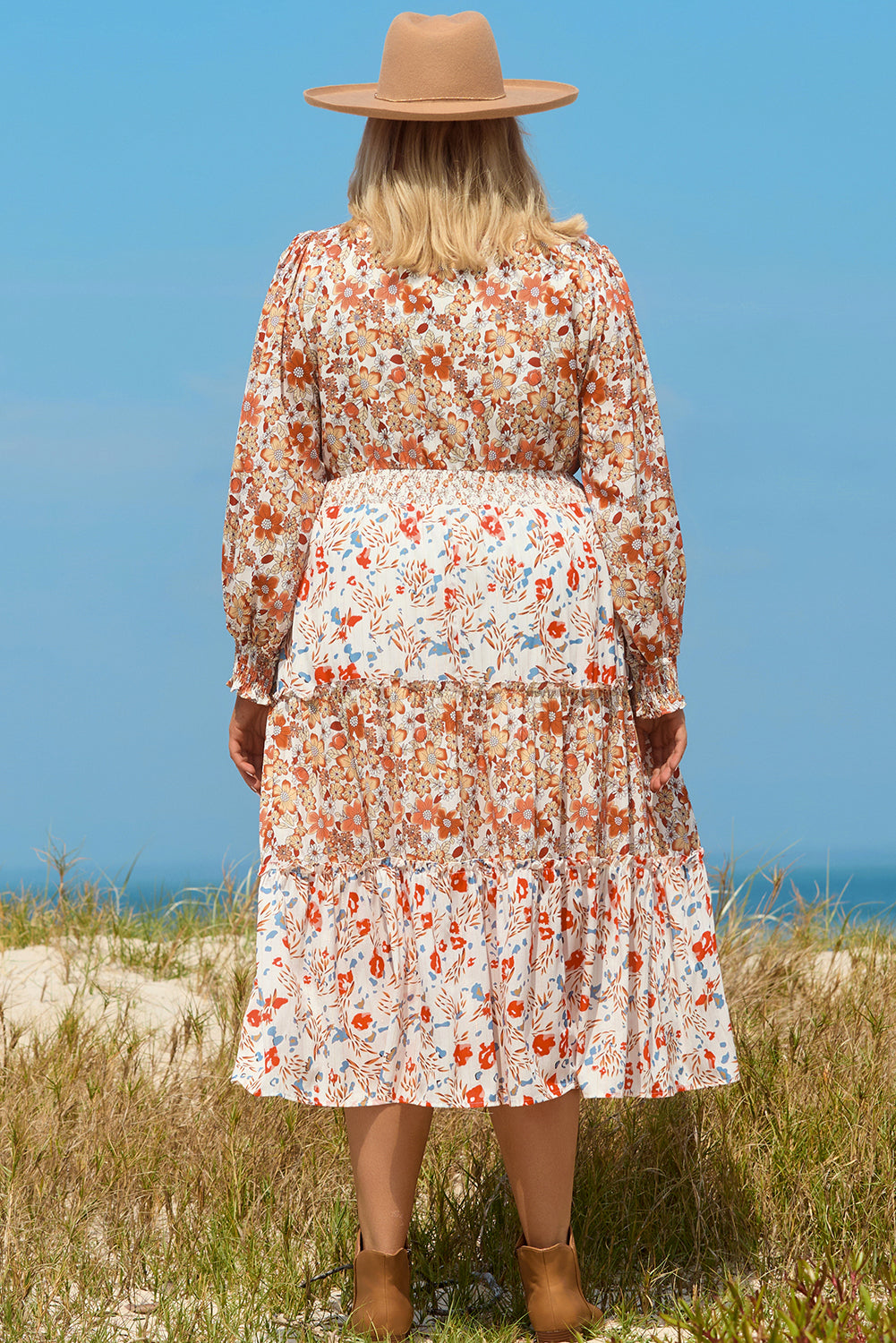 Khaki Floral Tiered Ruffle Maxi Dress