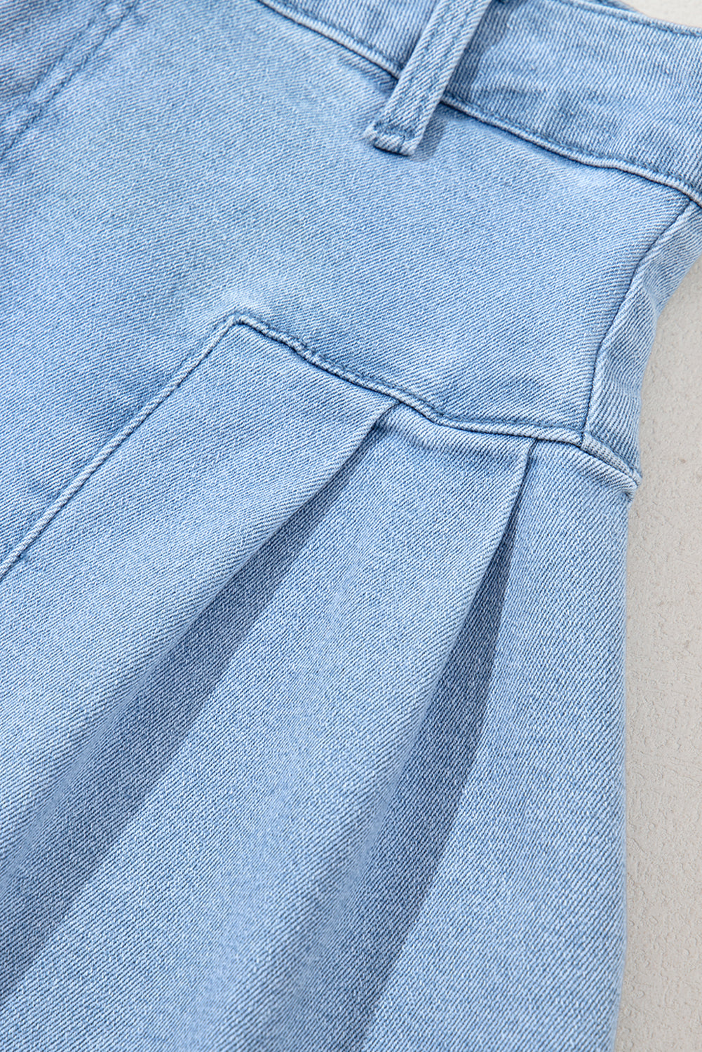 Dusk Blue Pleated Wide Leg Denim Shorts