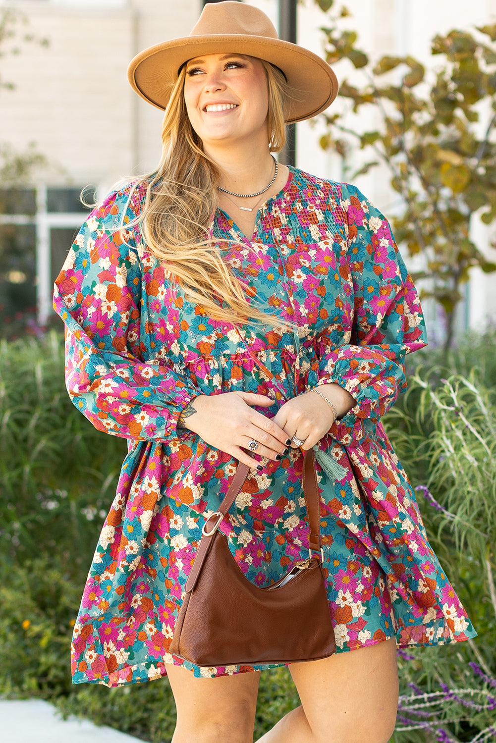 Sky Blue Floral Print Tiered Mini Dress