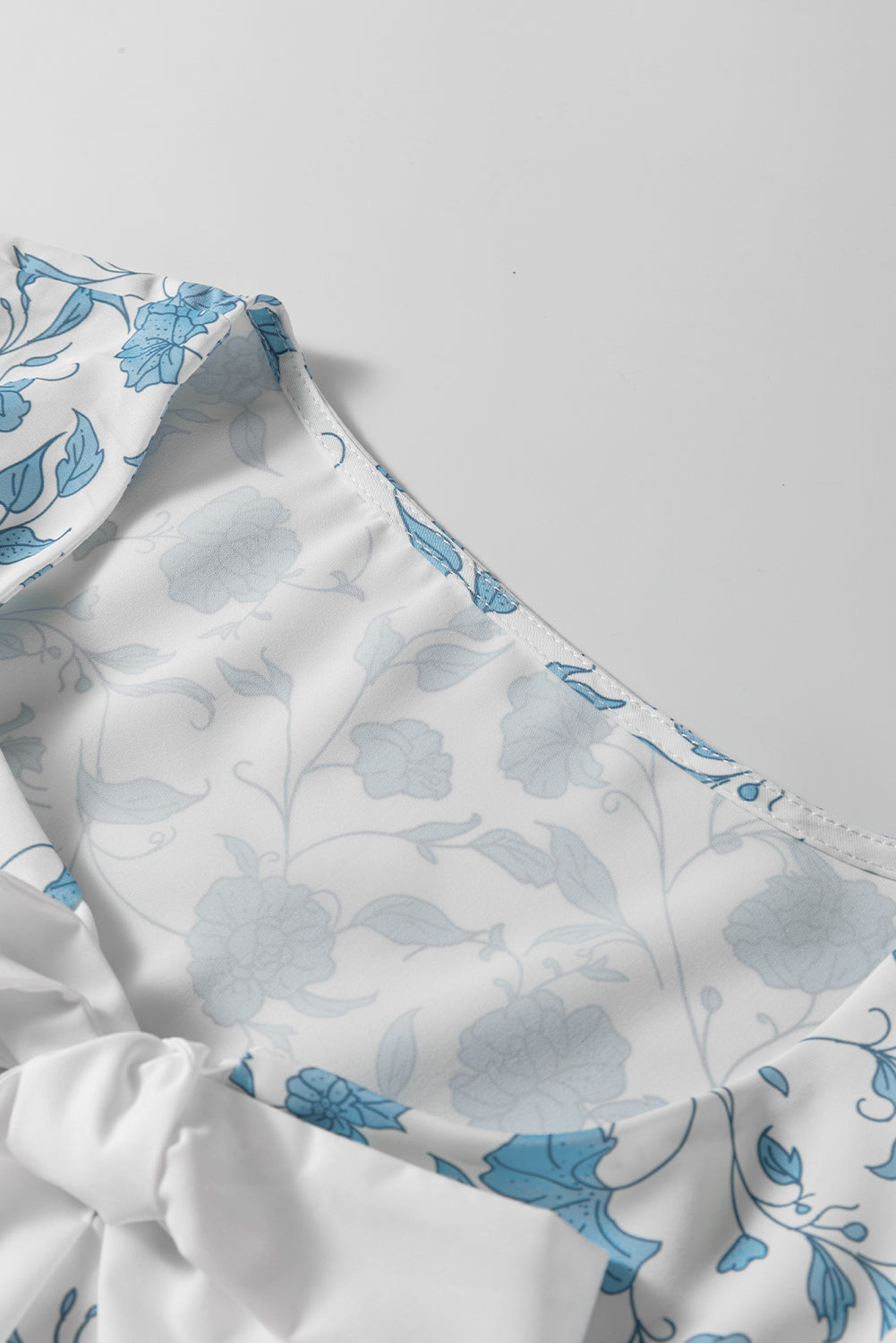 Sky Blue Floral Bow Puff Sleeve Mini Dress