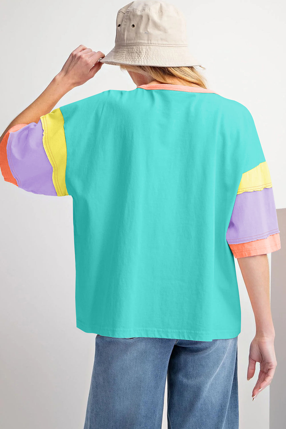 Light Blue Color Block Oversize Top