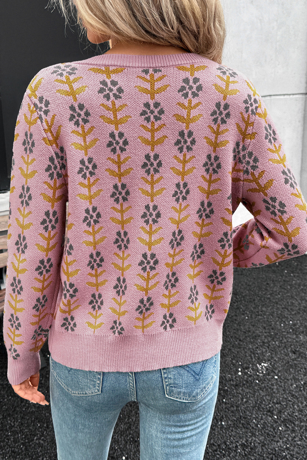 Pink Floral Cardigan Sweater