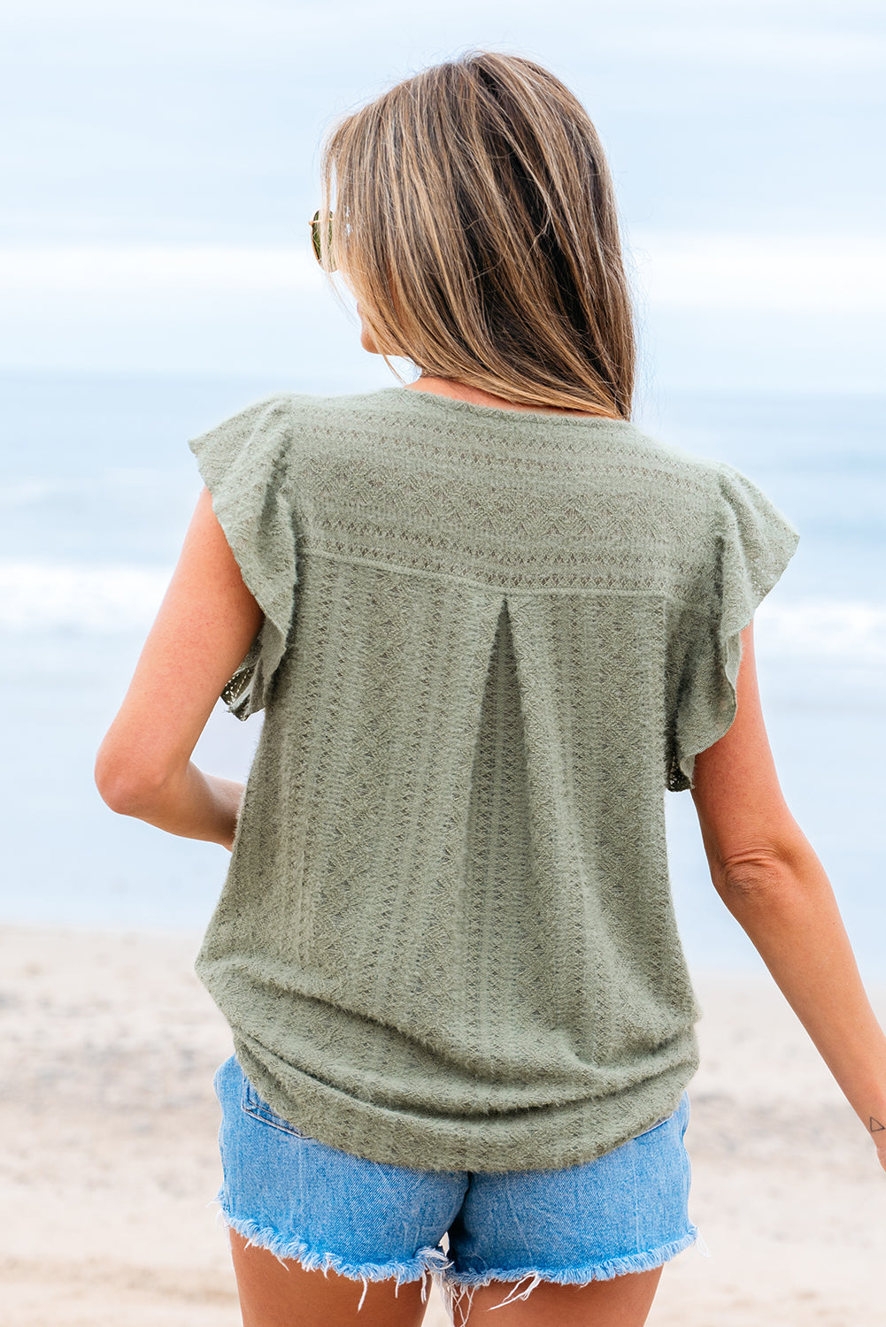 Green Flutter Sleeve Shirt