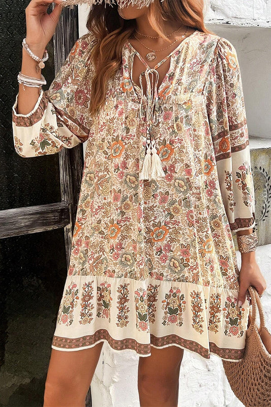 Apricot Floral Loose Mini Dress