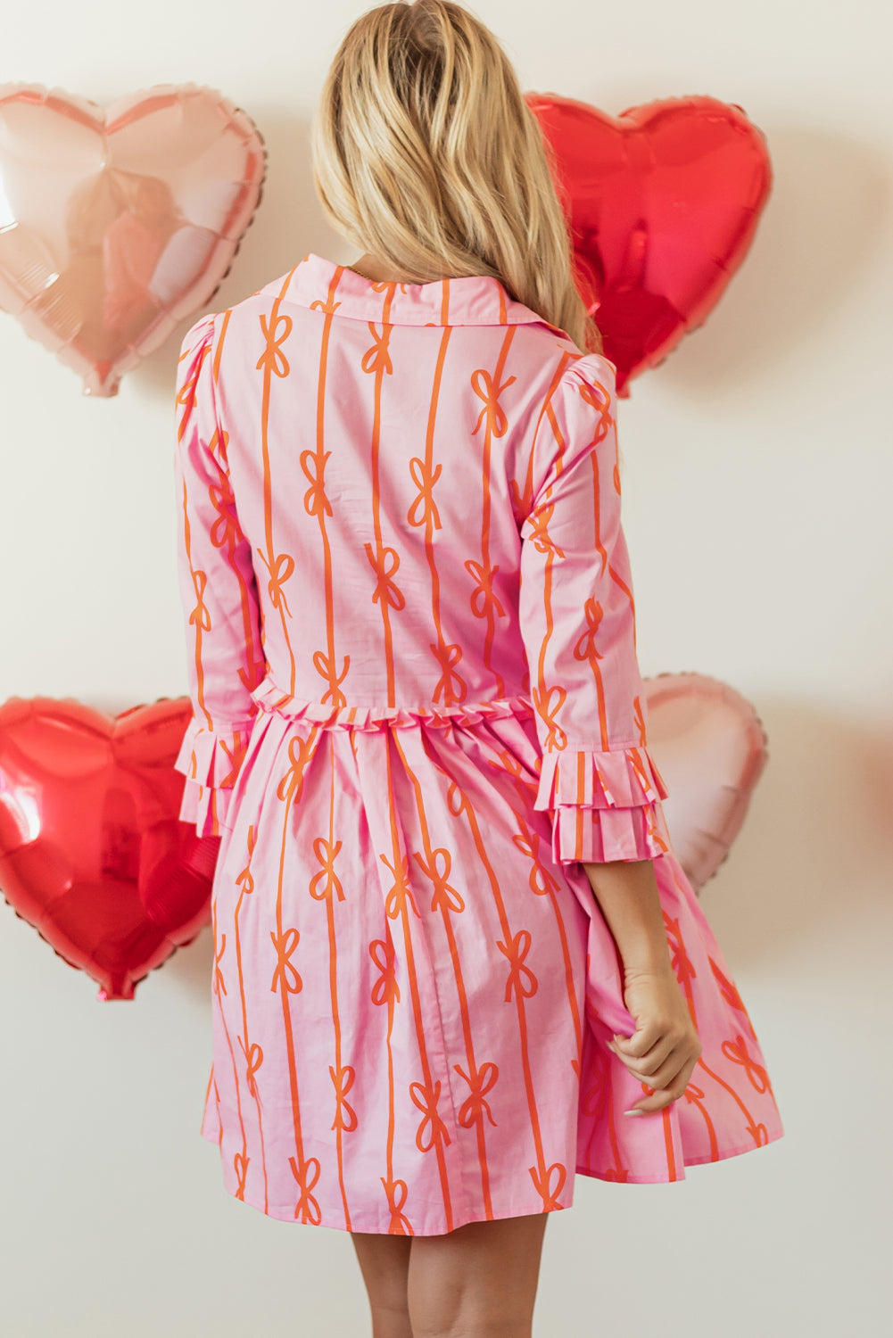 Pink Bowknot Mini Shirt Dress