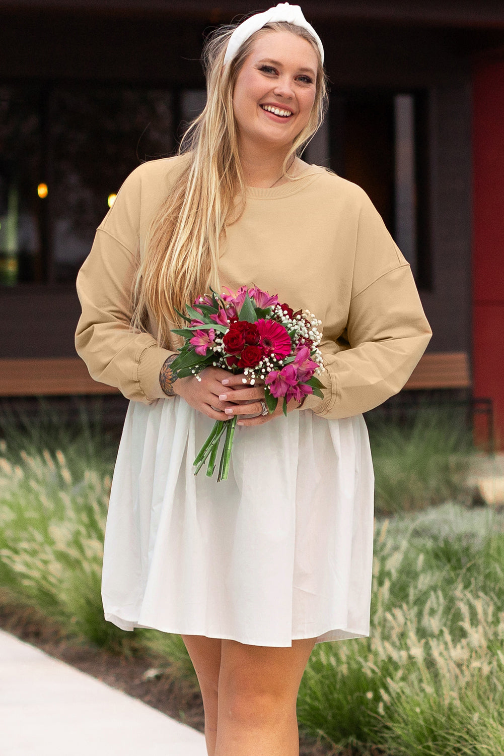 Apricot Color Block Mini Dress