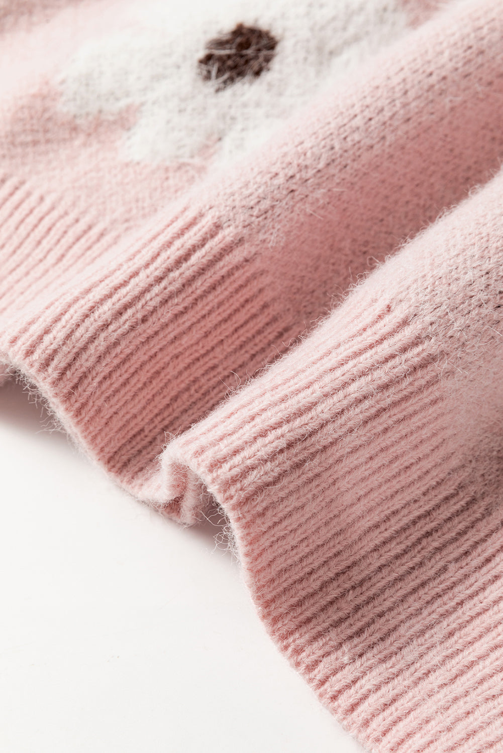 Pink Floral Pattern Half Zip Sweater