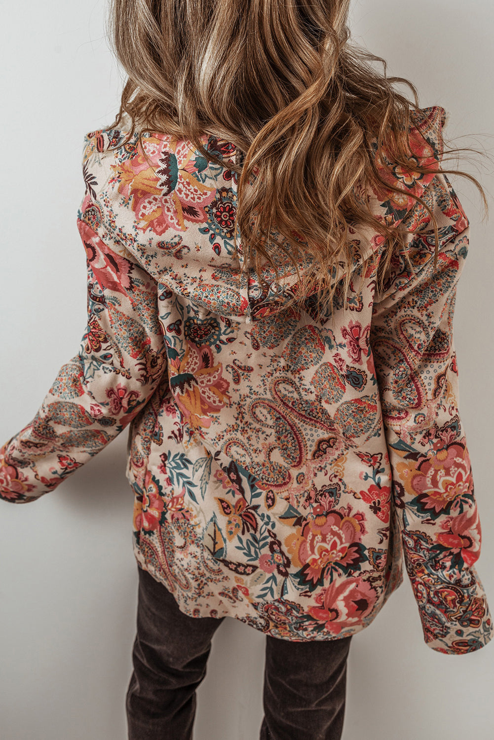 Beige Floral Sherpa Lined Hooded Jacket