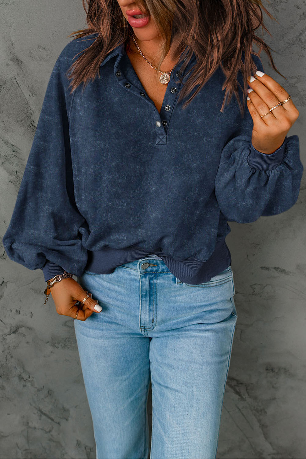 Blue Washed Pullover Sweatshirt