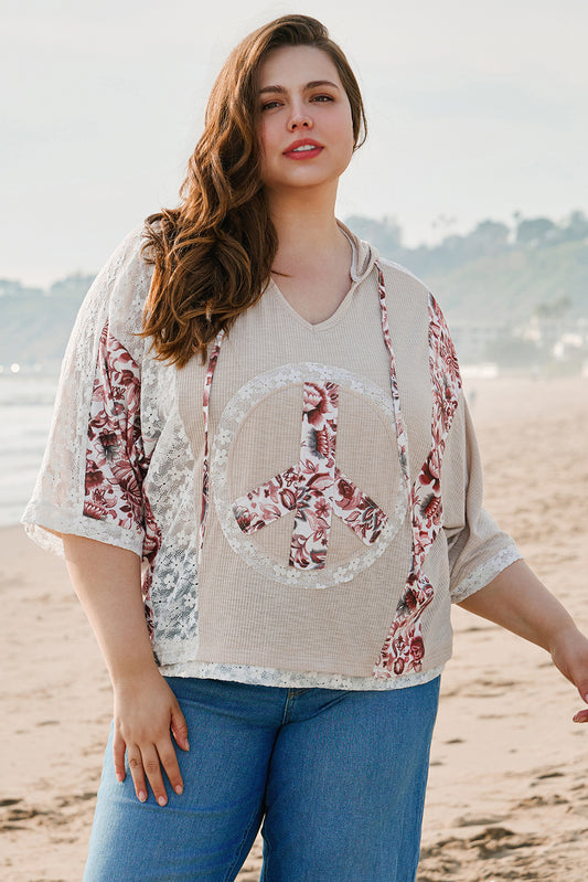 Khaki Floral Peace Sign Hooded Top