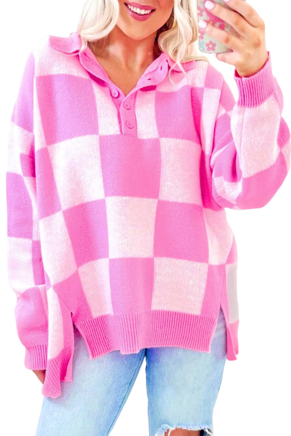 Pink Checkerboard Sweater