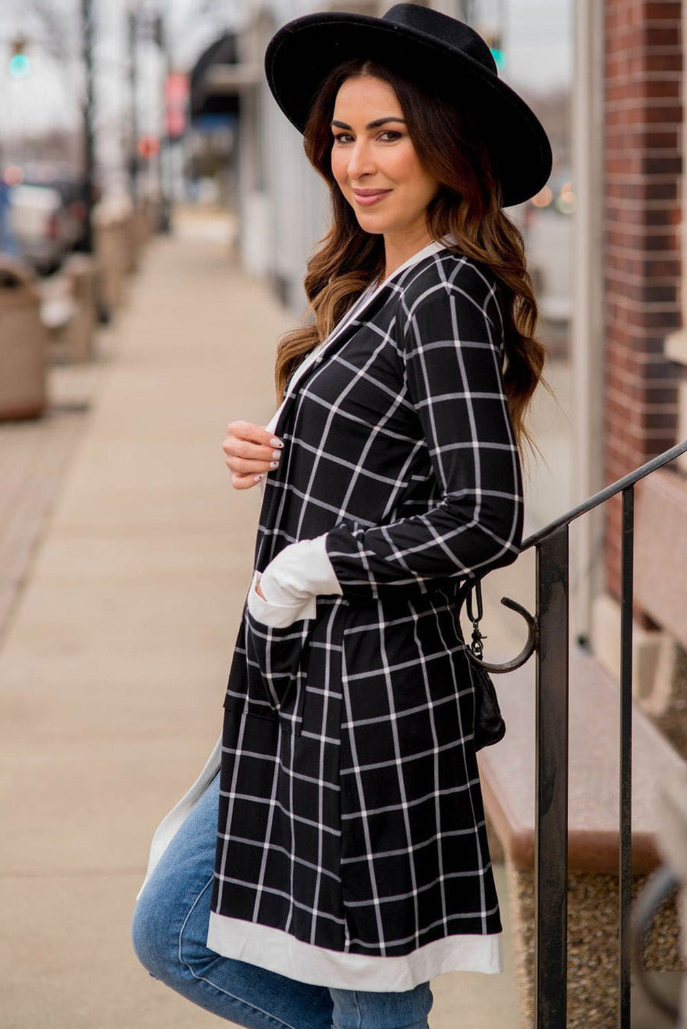 Black Plaid Colorblock Cardigan
