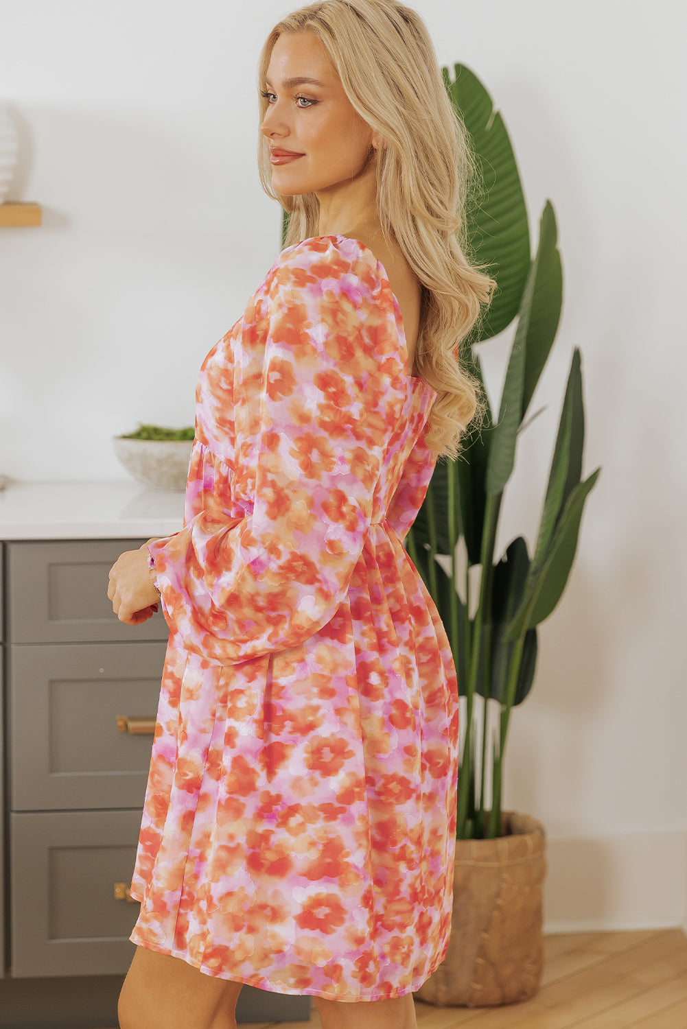 Rose Floral Print Mini Dress