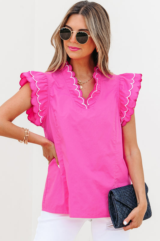 Bright Pink V Neck Blouse