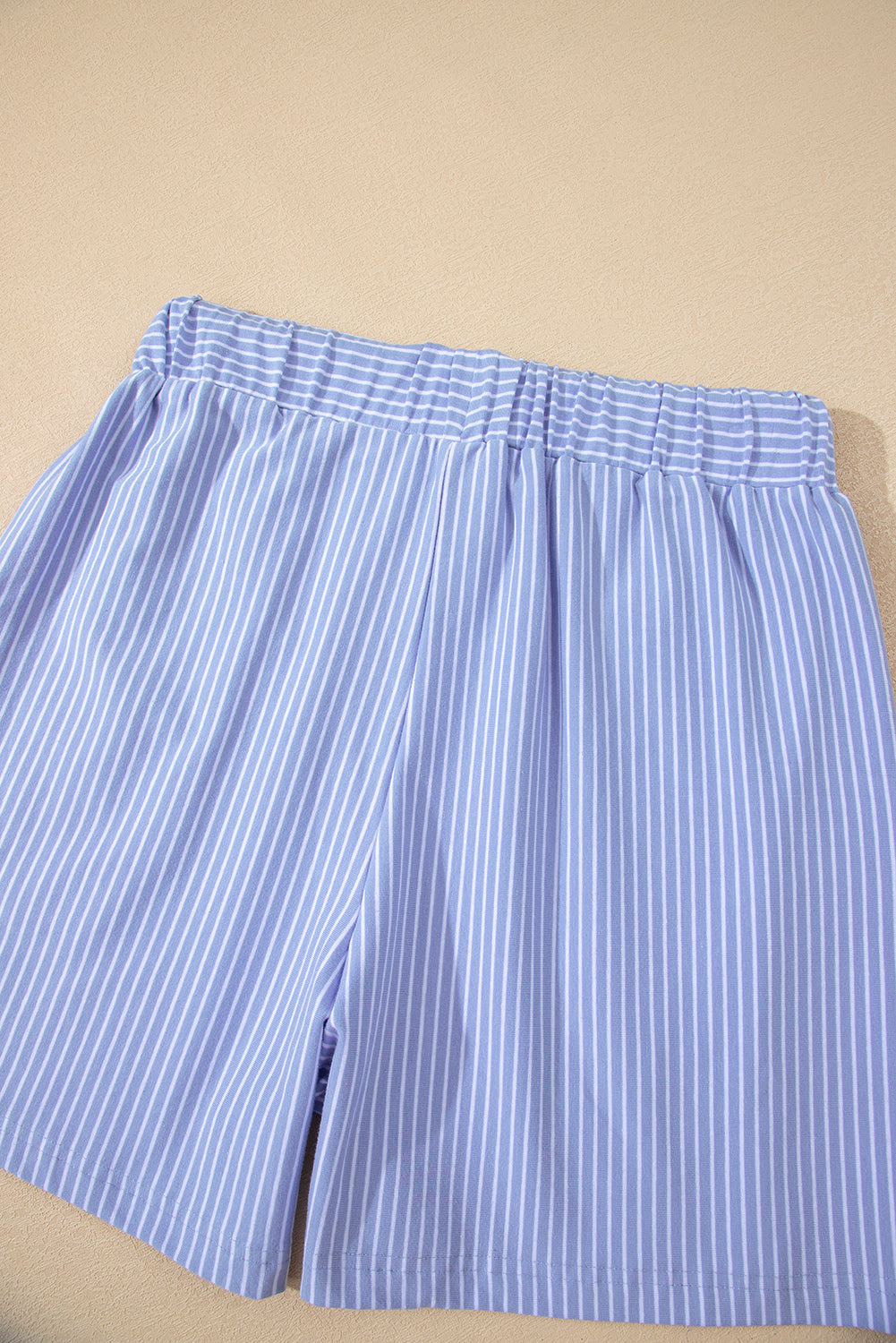 Sky Blue Stripe Shirt and Drawstring Shorts Set