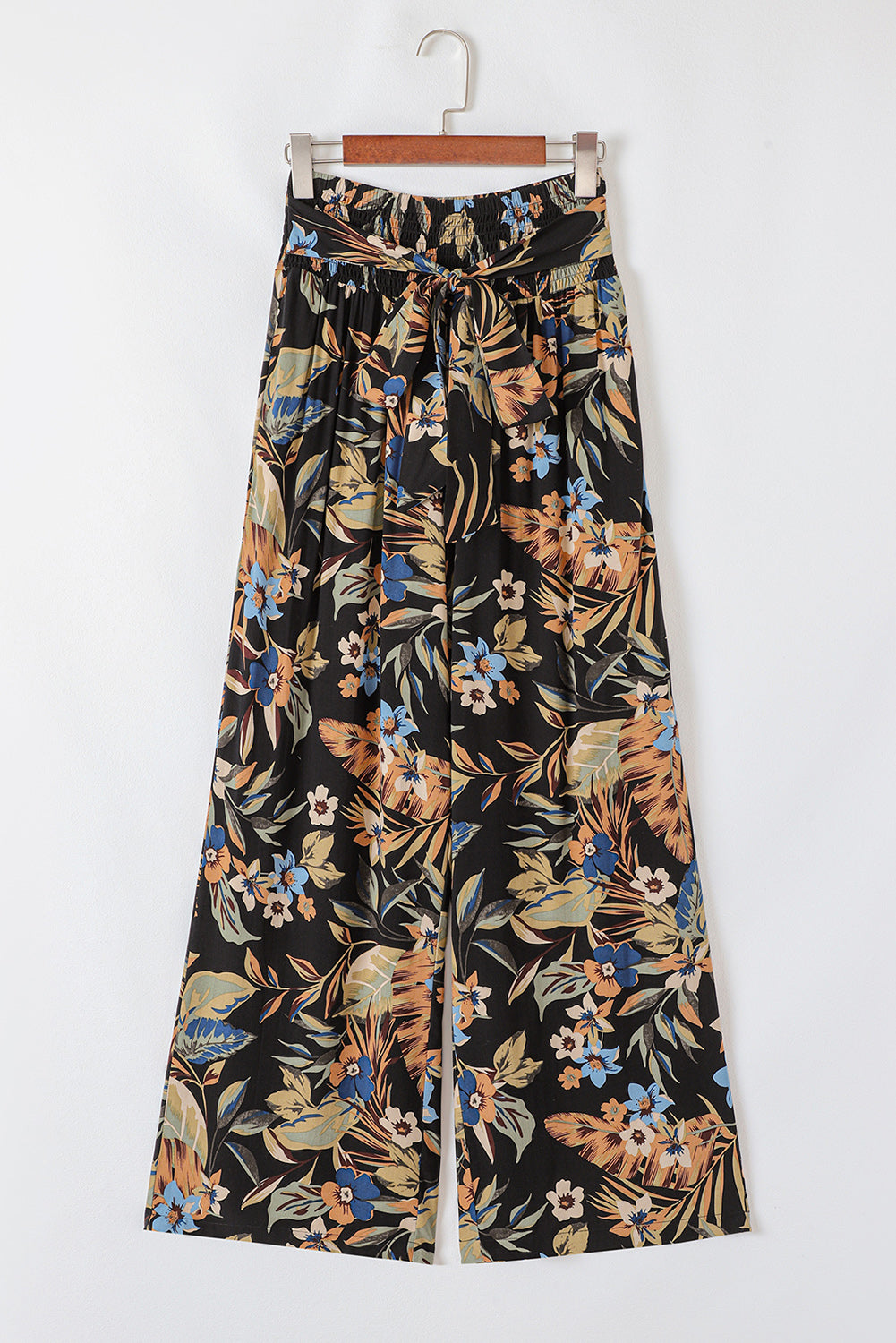 Multicolour Floral Wide Leg Pants with Tie