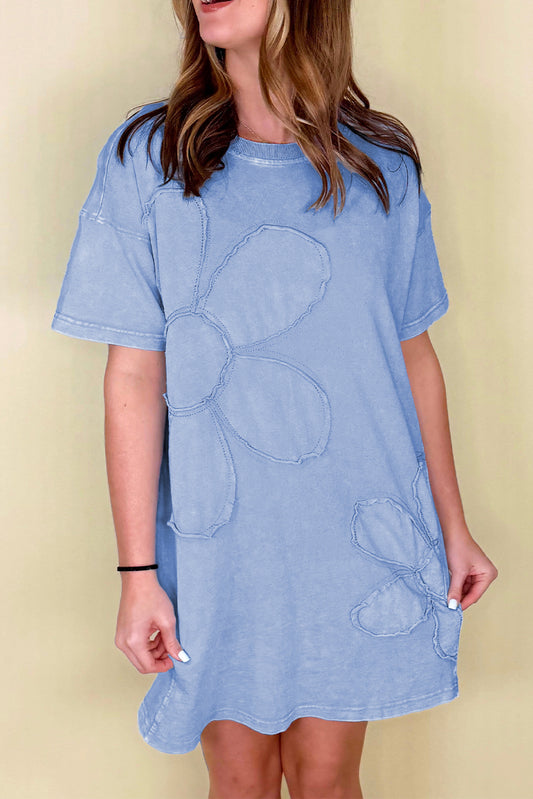 Mineral Wash Flower Mini T Shirt Dress