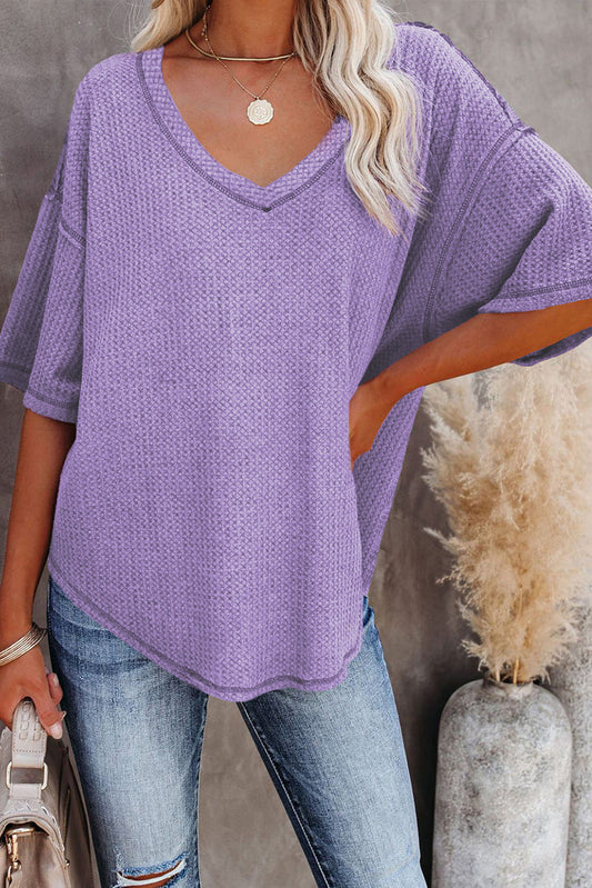 Purple V Neck Textured Top