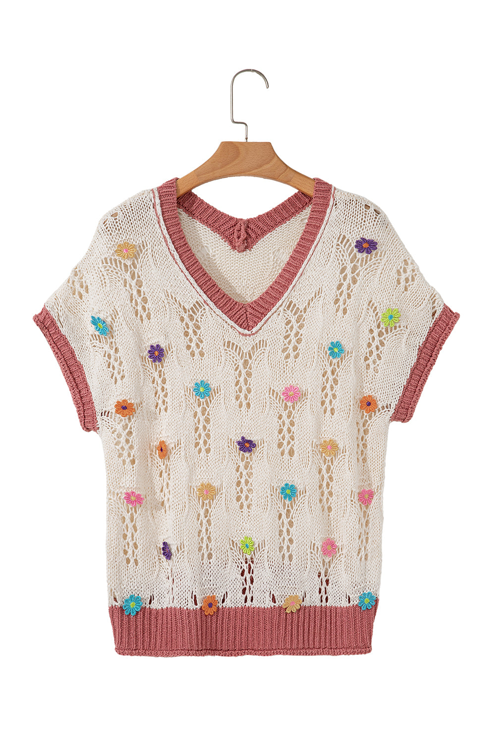 Embroidered Flowers Colorblock Sweater