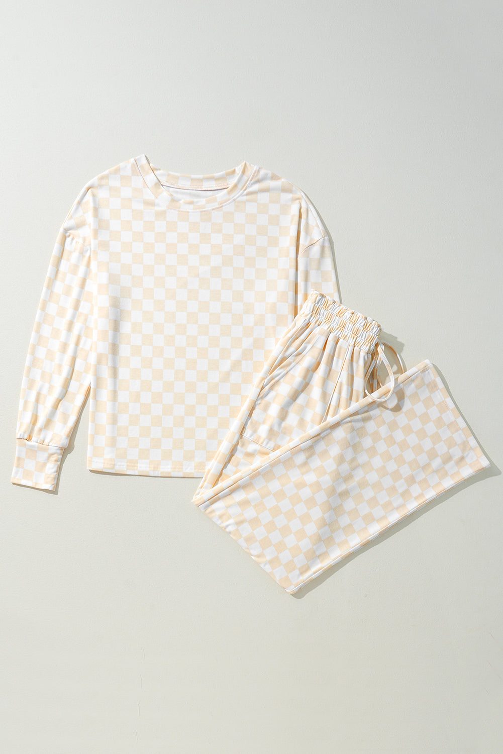 Beige Checkered Print Lounge Set