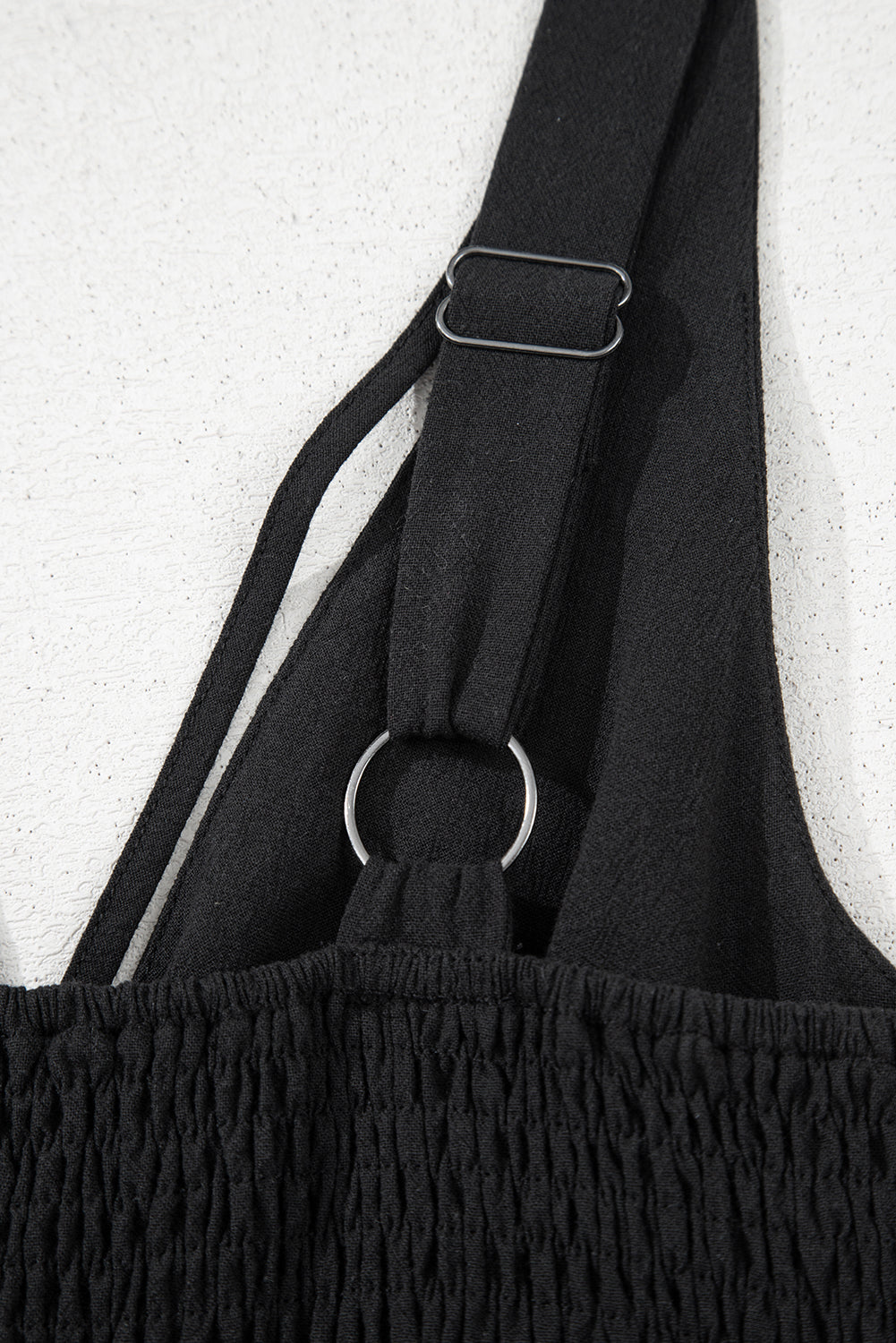 Black Smocked Wide Leg Jumpsuit