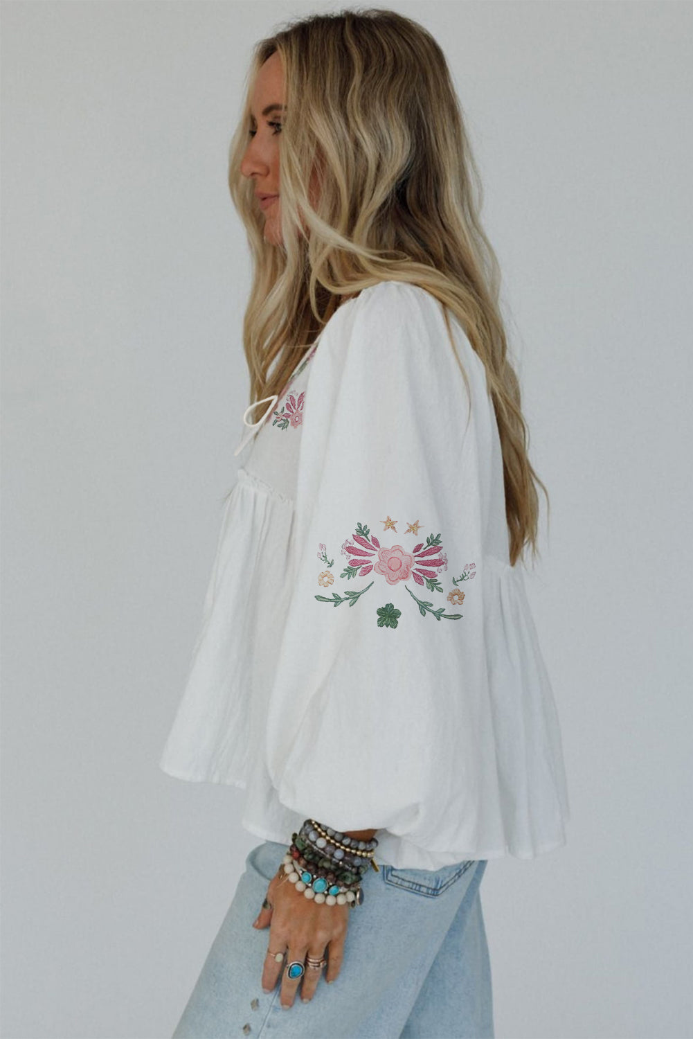 White Flower Babydoll Blouse