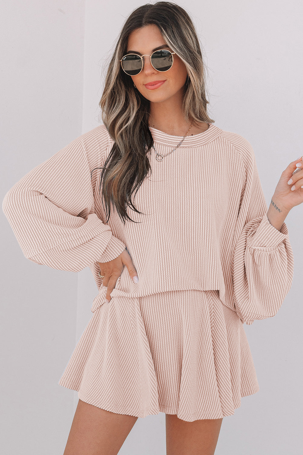 Corded High Waist Ruffled Mini Skirt Set
