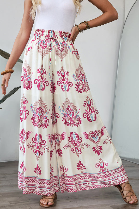 Rose Boho Printed Wide Leg Pants