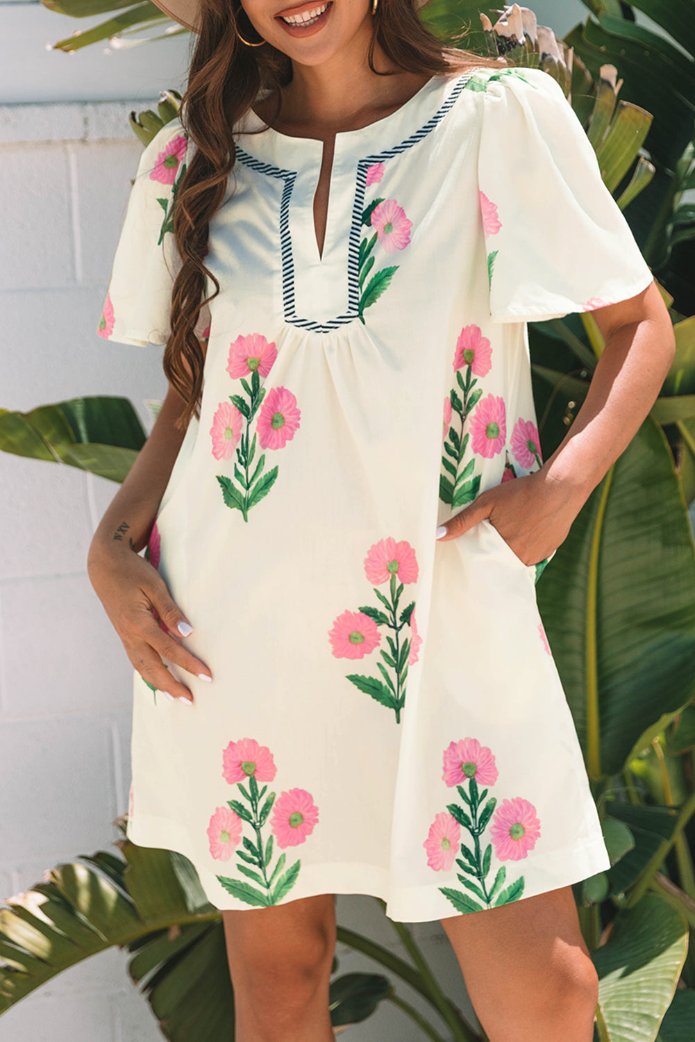 Apricot Floral Mini Dress
