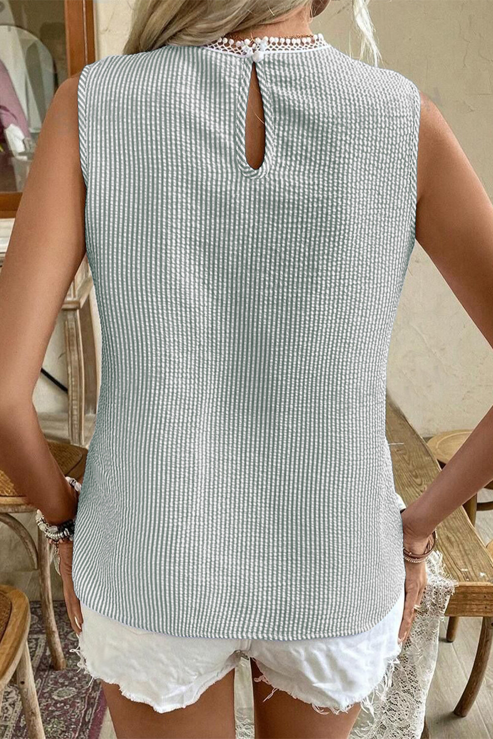 Green Stripe Lace Top