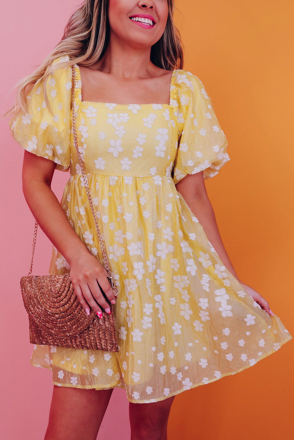 Yellow Boho Flower Mini Dress