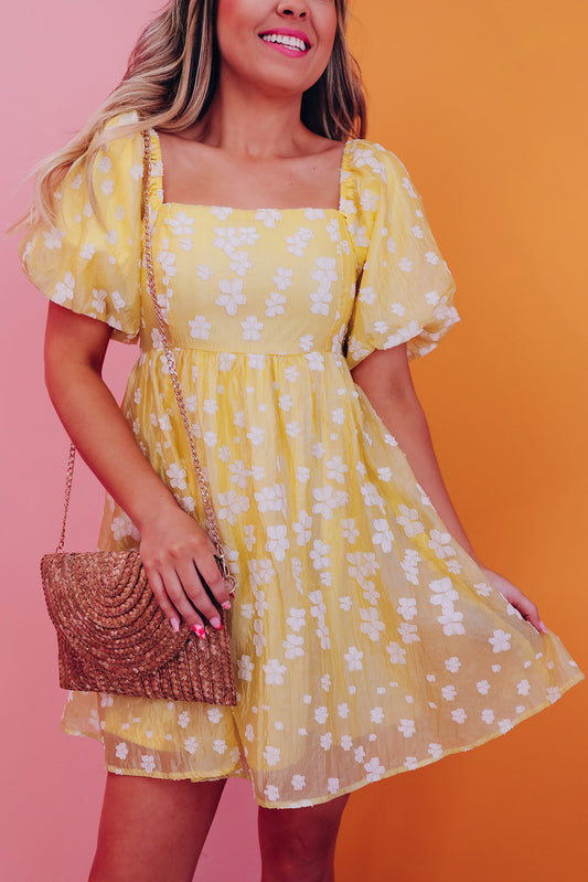 Yellow Boho Flower Mini Dress