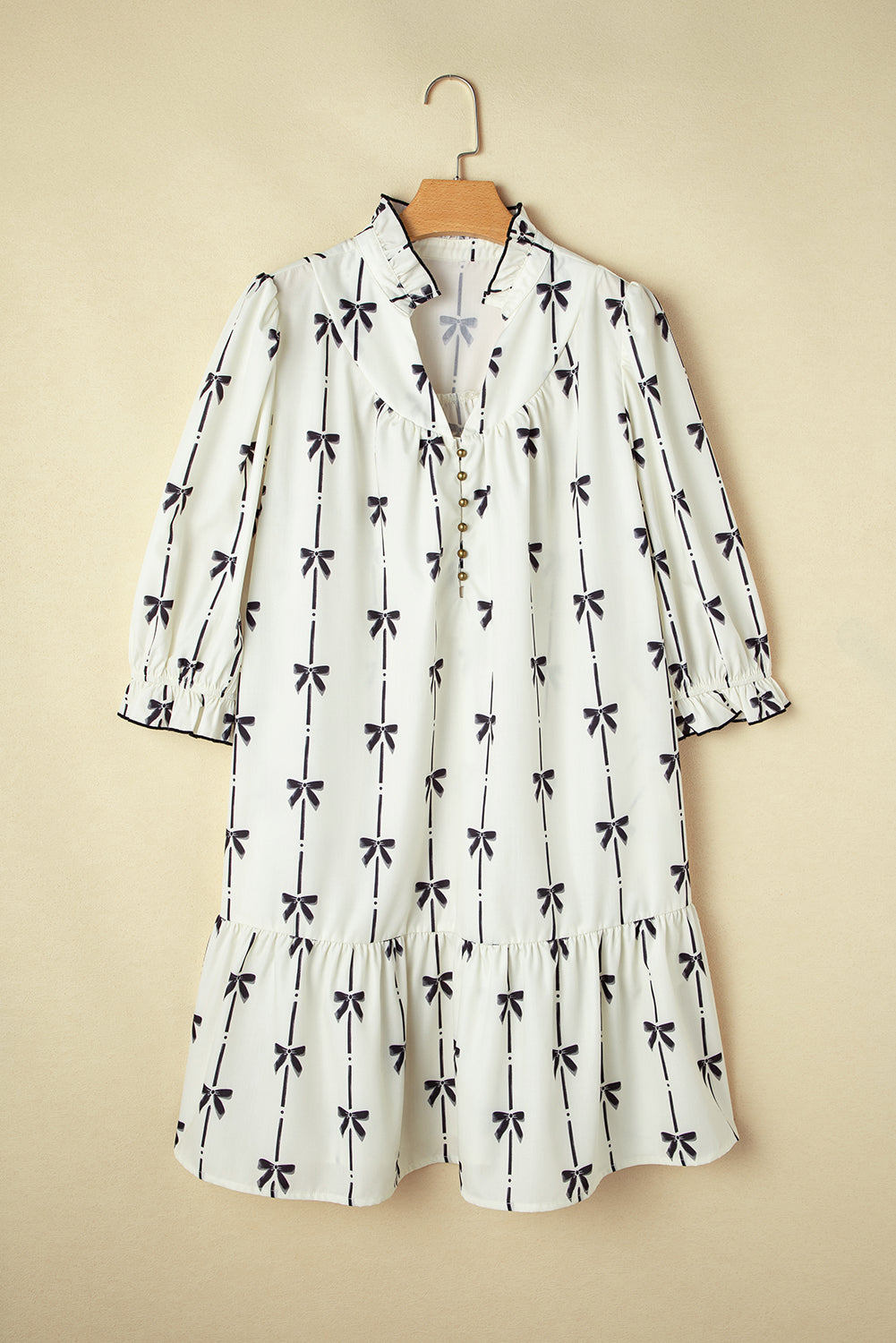 Apricot Bow Printed Mini Dress