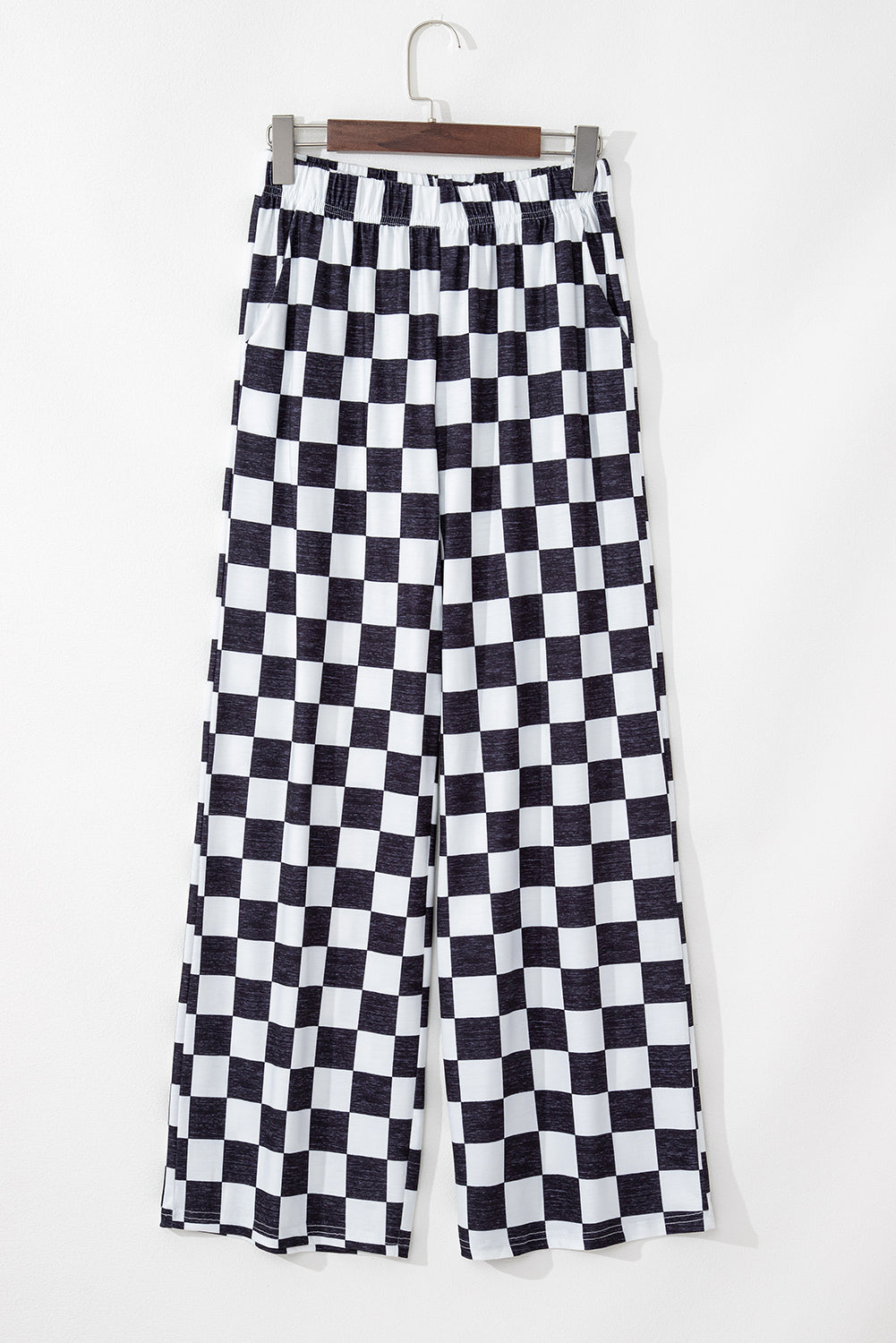 Black Checked Print High Waist Wide Leg Pants