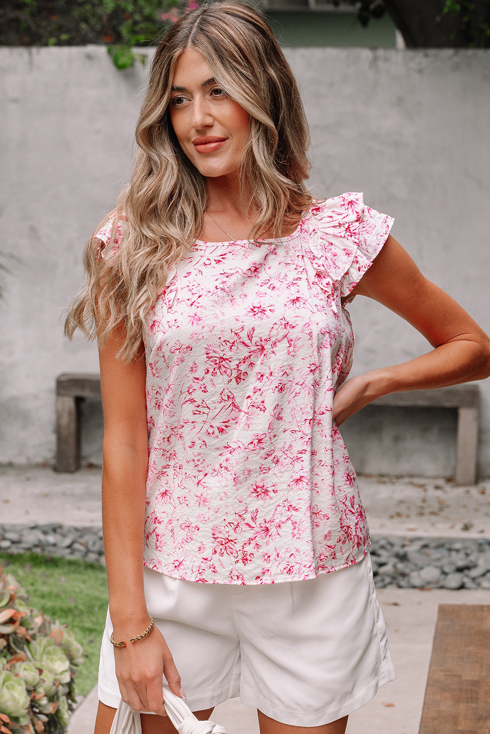 Pink Floral Ruffled Blouse