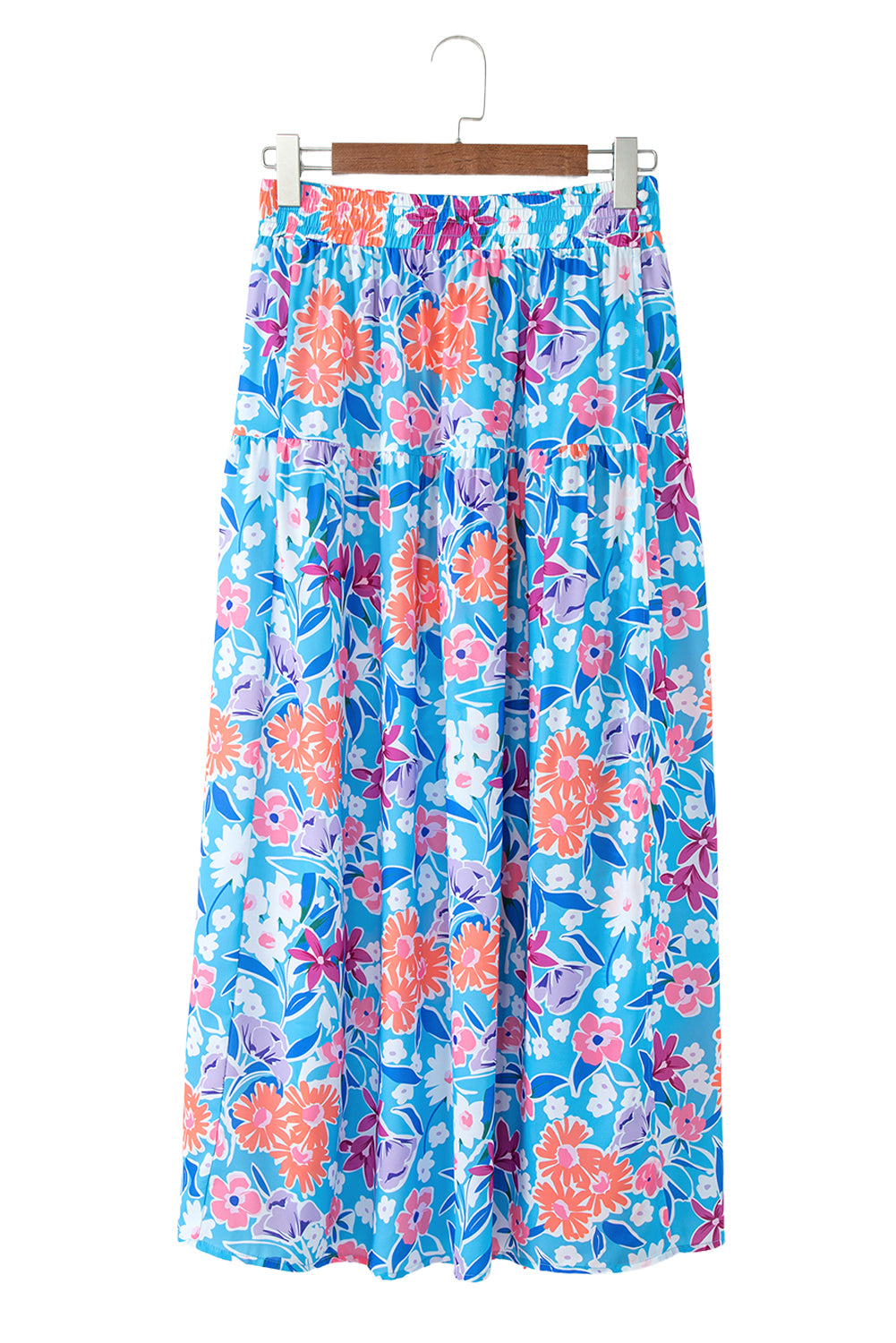 Sky Blue Floral Wrap Long Skirt