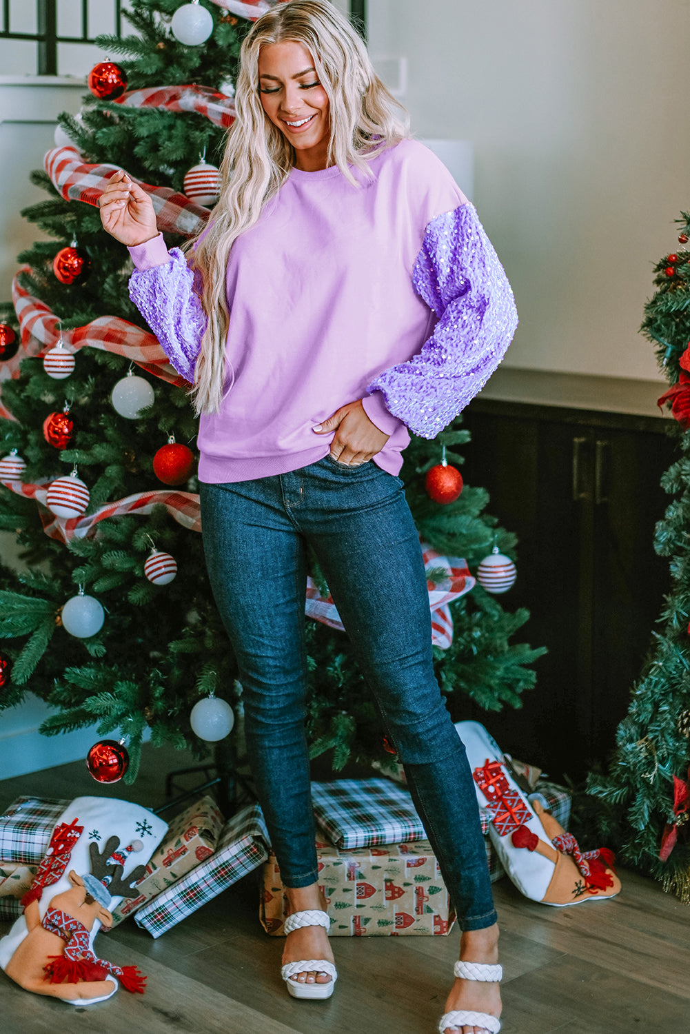 Orchid Petal Sequin Pullover Top