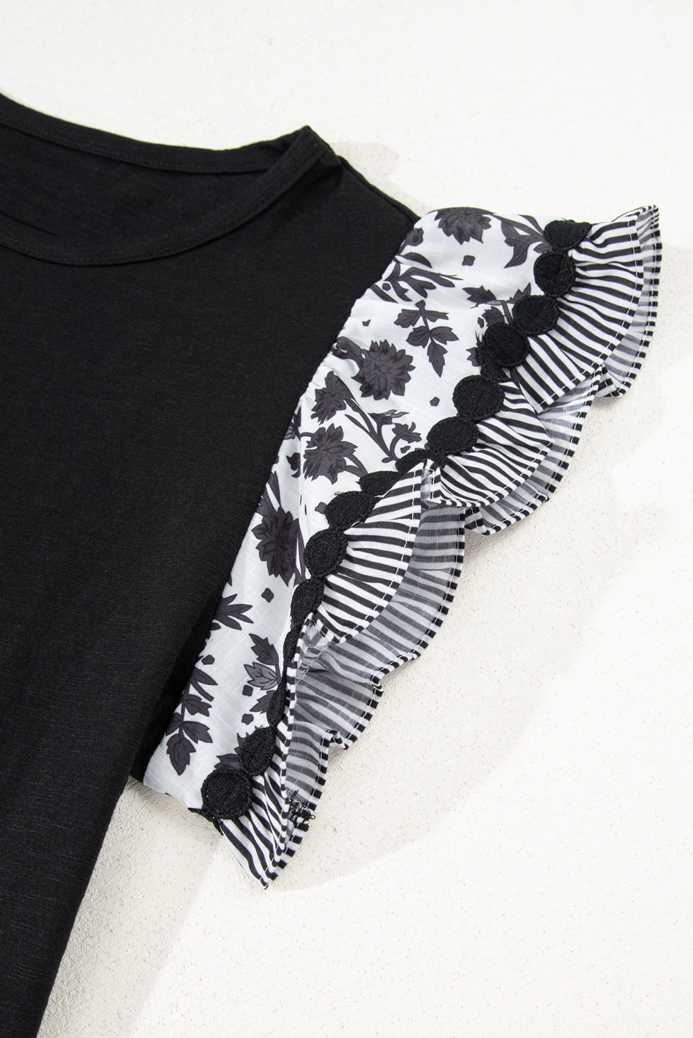 Black Contrast Patchwork Blouse